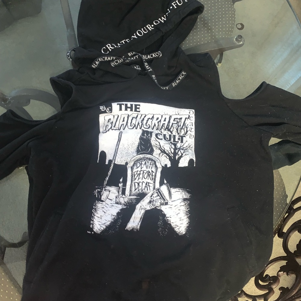 Blackcraft cult death before decaf cold shoulder cut out hoodie